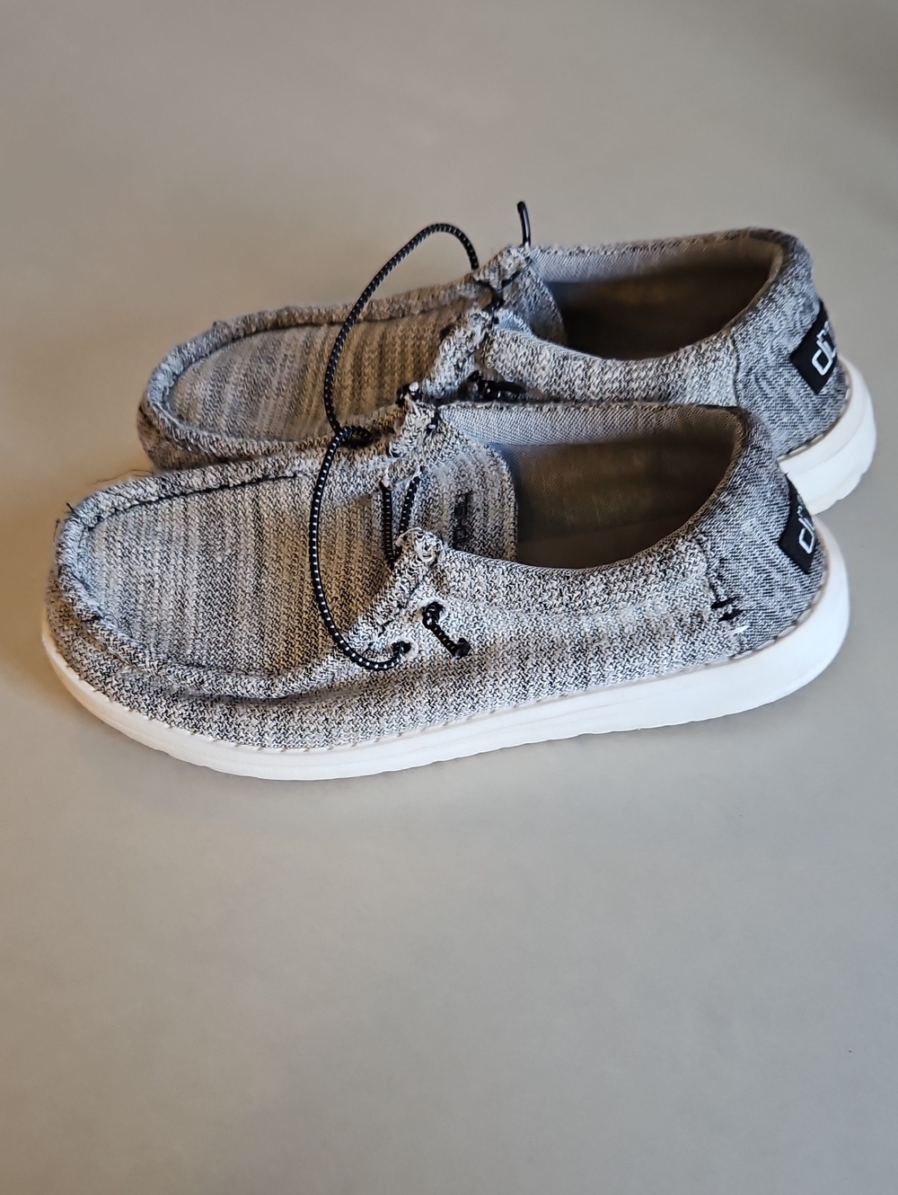 Hey Dude Grey Knit Slip-On Sneakers for Kids with White Sole